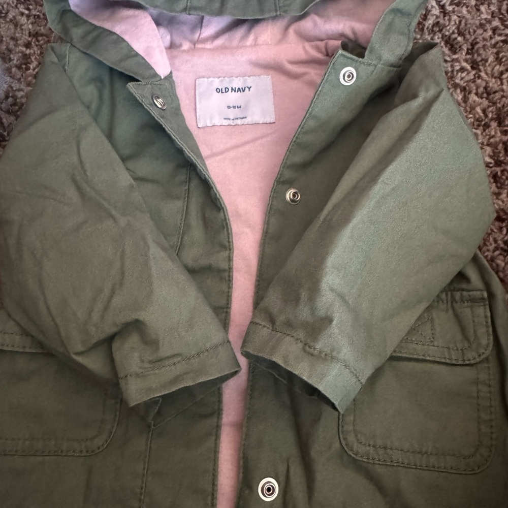 Old Navy Kids Olive Green Raincoat with Pink Lining